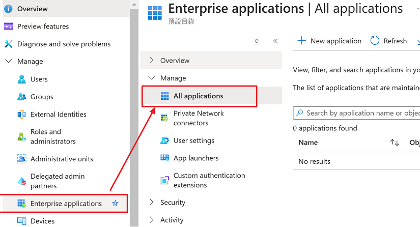Navigate to Enterprise Applications and then select All Applications