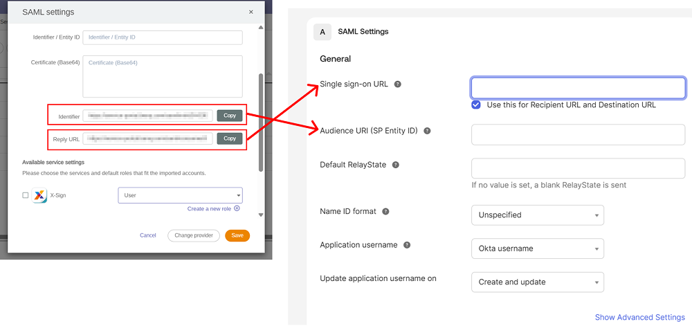 Copy the Reply URL on BenQ IAM and paste it to the Single sign-on URL text box in Okta