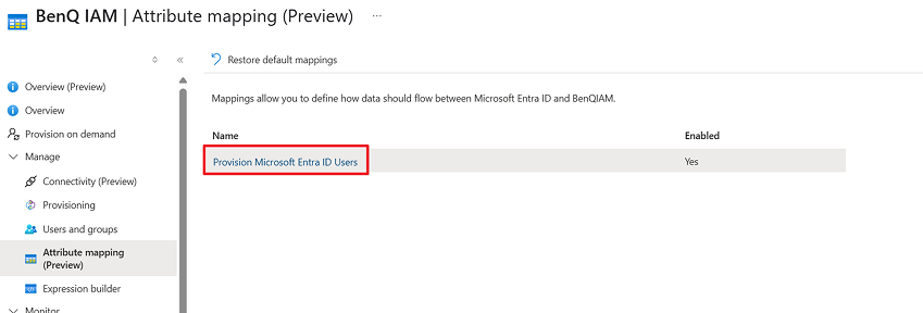 Click Provision Microsoft Entra ID Users under the Mappings section