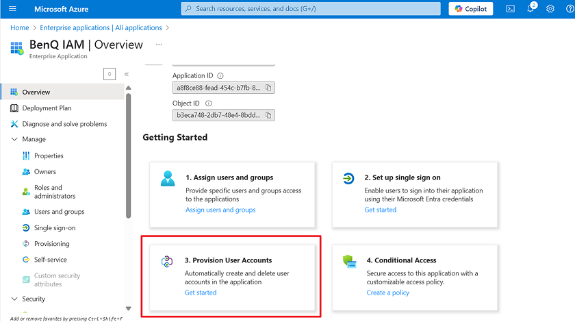 Go to BenQ IAM application overview and click Provision User Accounts