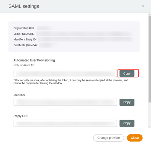 Copy the token and used in the Azure portal later