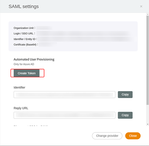 Create Token to enable automatic user provisioning